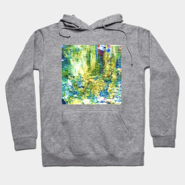 Sparks of gold on the water, sparkle, water, gold, shine, sun, turquoise, aqua, color, abstract, navy, blue, pebbles, river, reflection, summer, adventure, nature, beach, sea, ocean, Hoodie by PrintedDreams